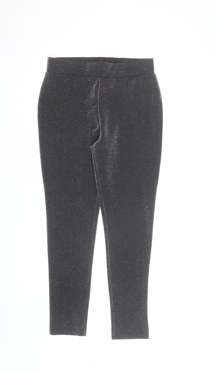 Tu Women Black Glitter Leggings Size 12 Stretch Slim Fit Party