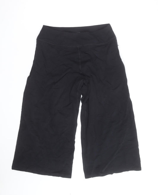 Marks and Spencer Women's Black Cropped Wide-Leg Yoga Trousers L