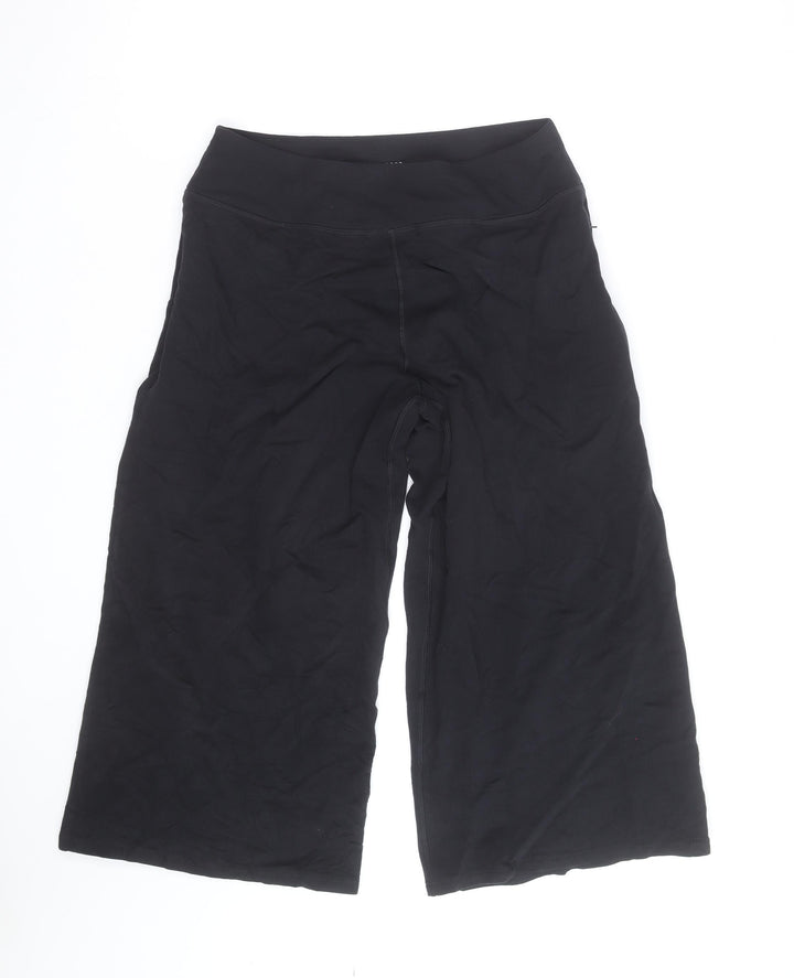 Marks and Spencer Women's Black Cropped Wide-Leg Yoga Trousers L