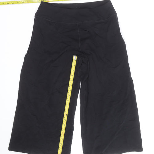 Marks and Spencer Women's Black Cropped Wide-Leg Yoga Trousers L