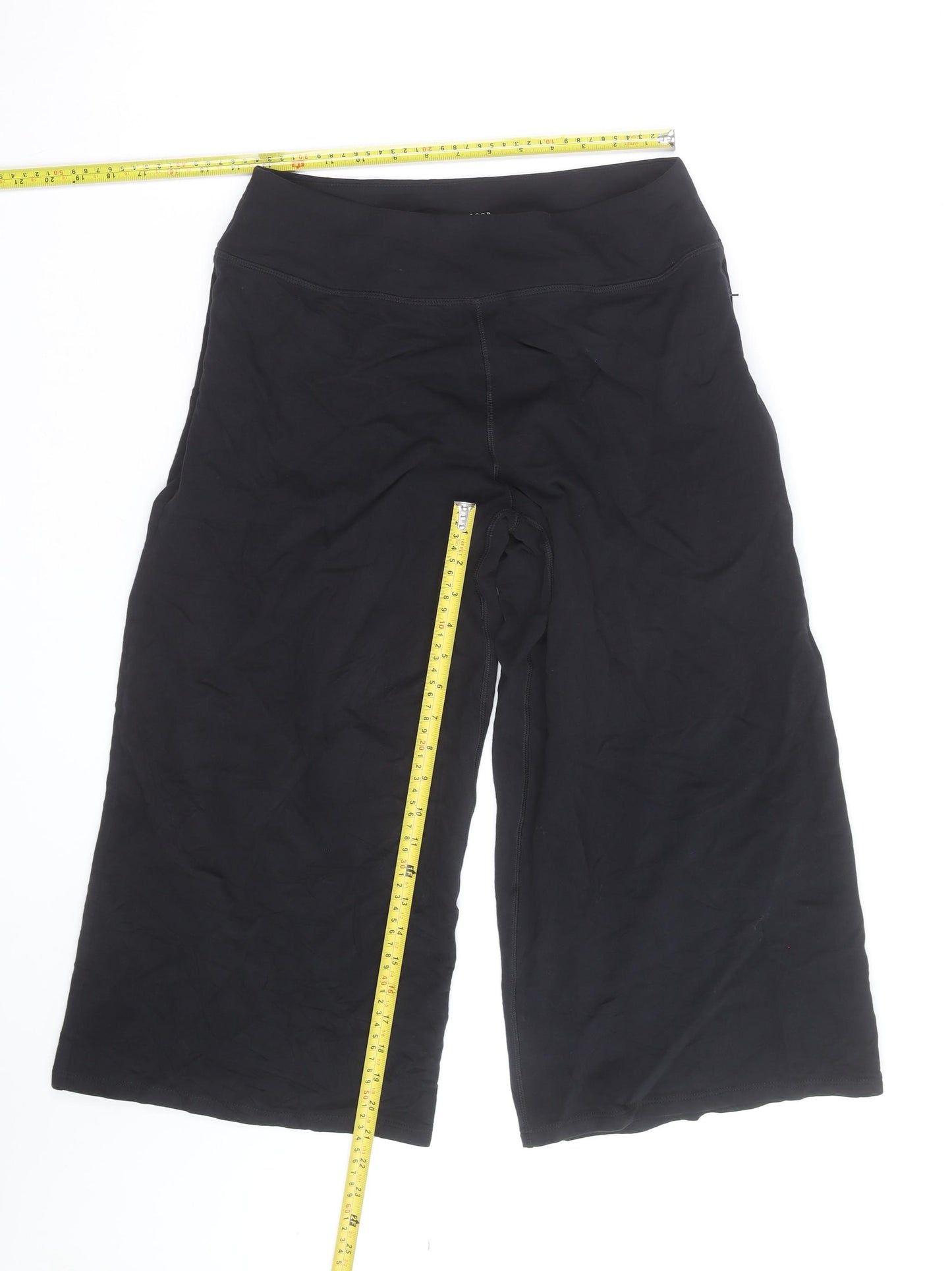 Marks and Spencer Women's Black Cropped Wide-Leg Yoga Trousers L