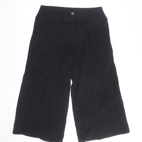 Marks and Spencer Women's Black Cropped Wide-Leg Yoga Trousers L