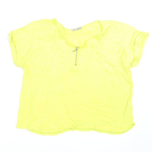 Marks and Spencer Womens Yellow Zip V-Neck T-Shirt Size 16