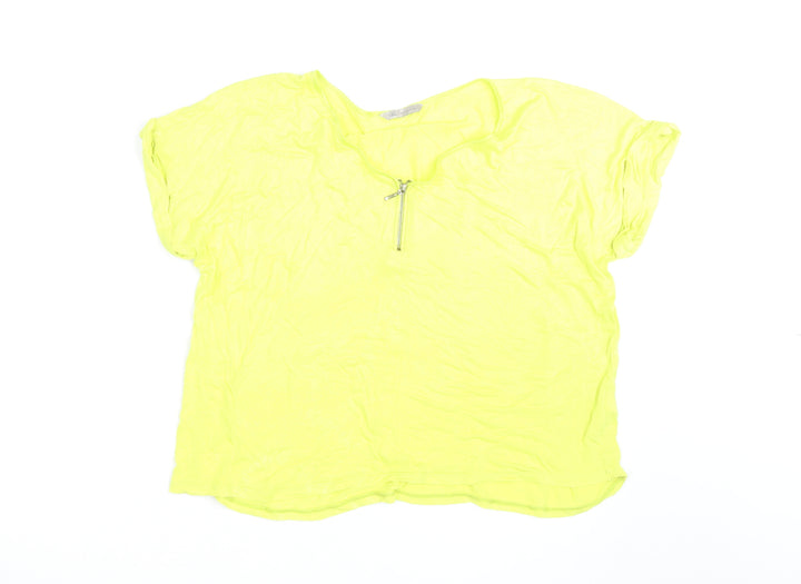 Marks and Spencer Womens Yellow Zip V-Neck T-Shirt Size 16