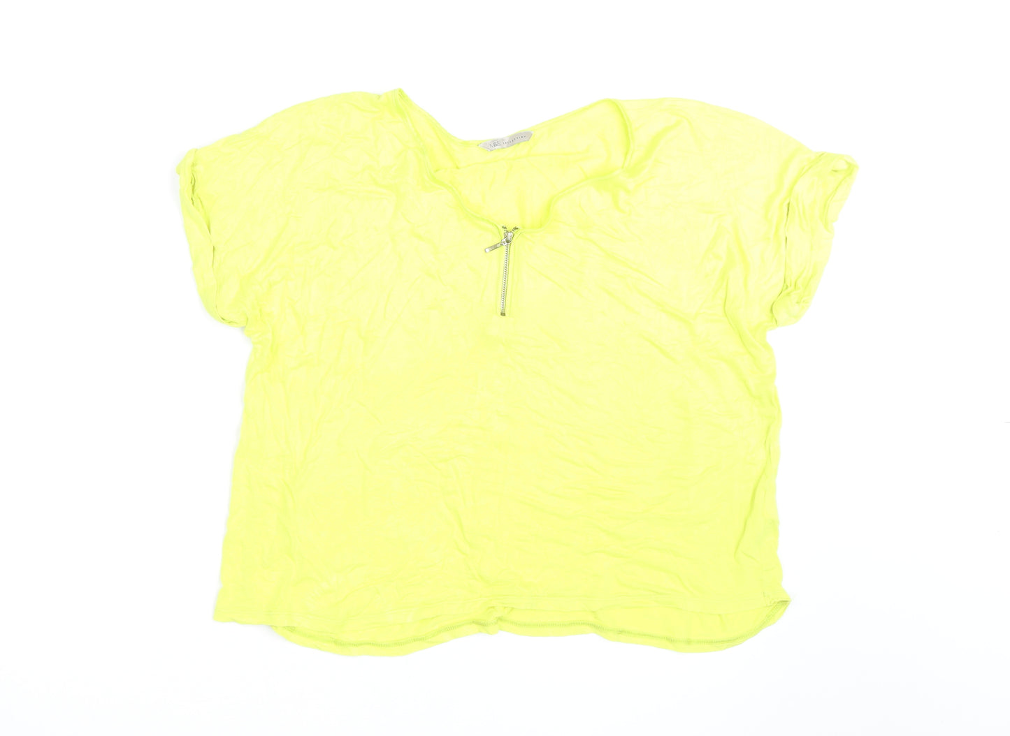 Marks and Spencer Womens Yellow Zip V-Neck T-Shirt Size 16