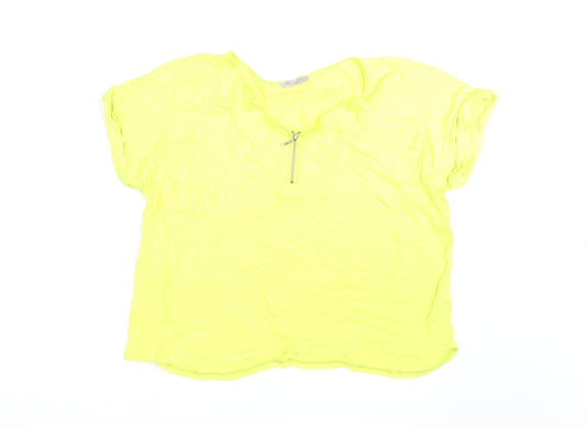 Marks and Spencer Womens Yellow Zip V-Neck T-Shirt Size 16