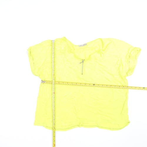 Marks and Spencer Womens Yellow Zip V-Neck T-Shirt Size 16