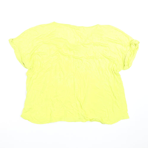 Marks and Spencer Womens Yellow Zip V-Neck T-Shirt Size 16