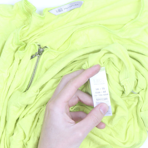 Marks and Spencer Womens Yellow Zip V-Neck T-Shirt Size 16