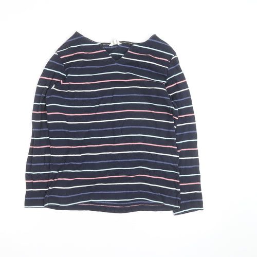 Cotton Traders Women’s Blue Striped Long Sleeve V-Neck Top Size 14