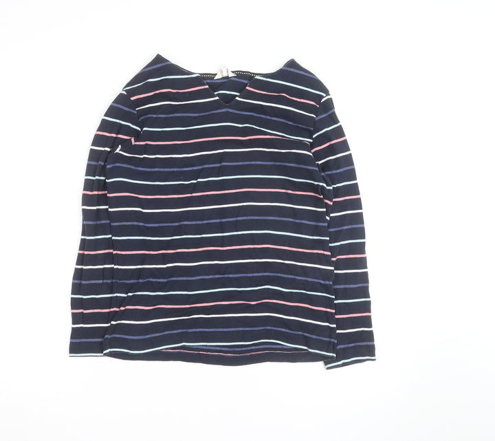 Cotton Traders Women’s Blue Striped Long Sleeve V-Neck Top Size 14