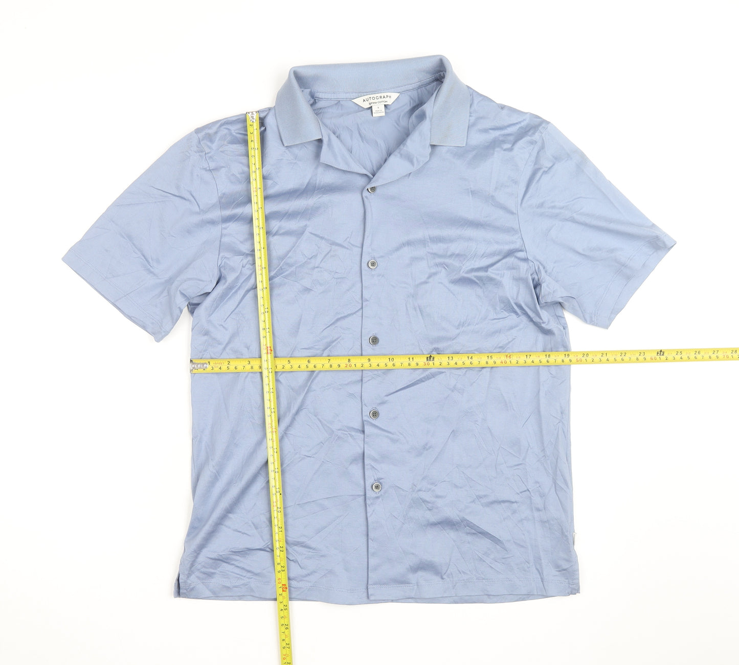 Marks and Spencer Autograph Men’s Blue Cotton Short Sleeve Shirt M