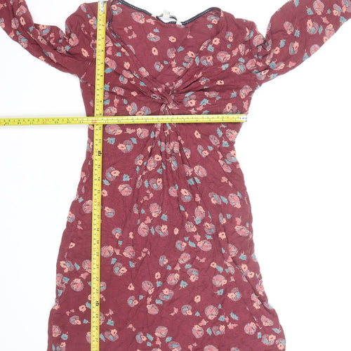 Fat Face Women Red Floral A-Line Knee Length Dress Size 8