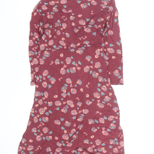 Fat Face Women Red Floral A-Line Knee Length Dress Size 8