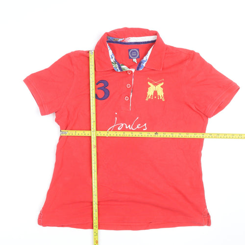 Joules Womens Red Polo Shirt Size 12 Classic Embroidered Cotton