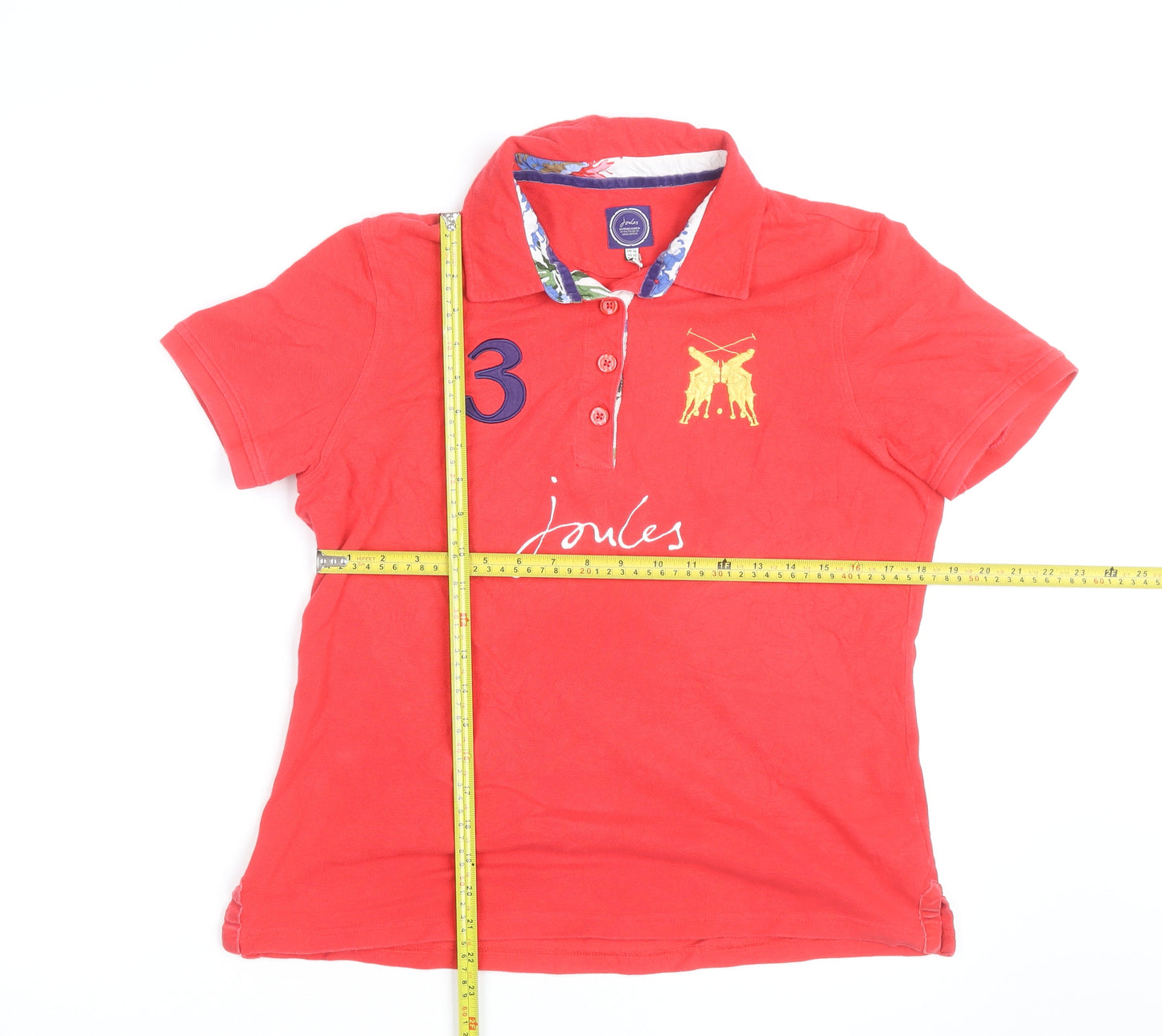 Joules Womens Red Polo Shirt Size 12 Classic Embroidered Cotton
