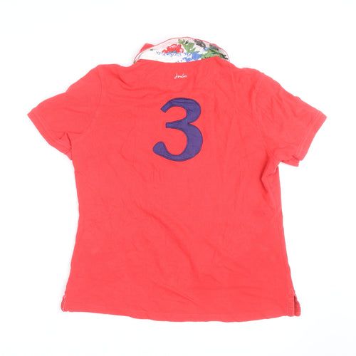 Joules Womens Red Polo Shirt Size 12 Classic Embroidered Cotton