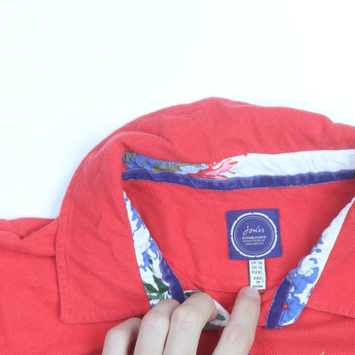 Joules Womens Red Polo Shirt Size 12 Classic Embroidered Cotton