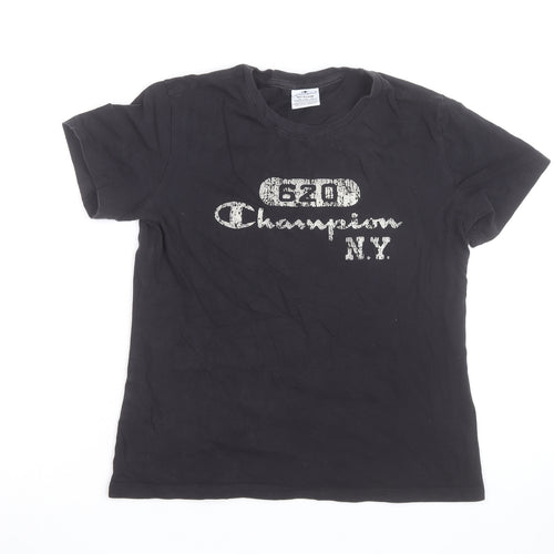 Champion Boys Black Medium Graphic Logo Cotton T-Shirt