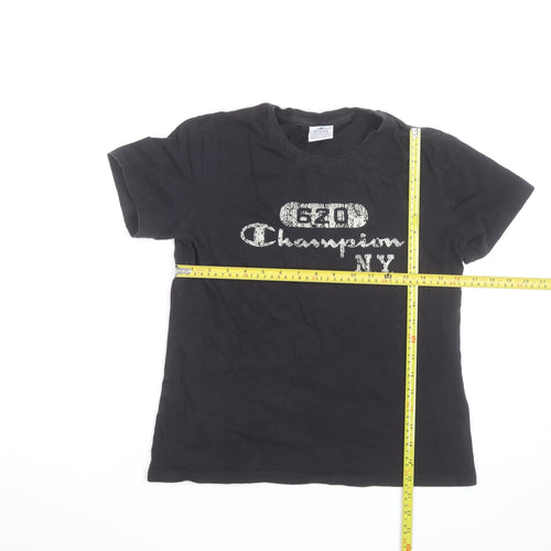 Champion Boys Black Medium Graphic Logo Cotton T-Shirt