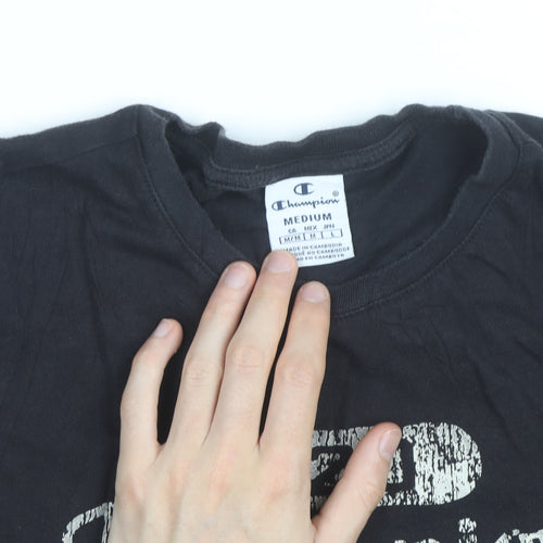 Champion Boys Black Medium Graphic Logo Cotton T-Shirt