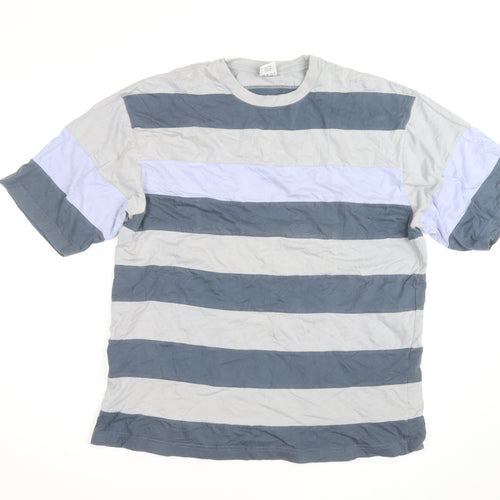 Cottonil Men’s Grey Striped Crew Neck Egyptian Cotton T-Shirt XL