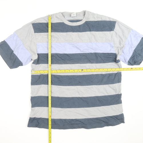 Cottonil Men’s Grey Striped Crew Neck Egyptian Cotton T-Shirt XL