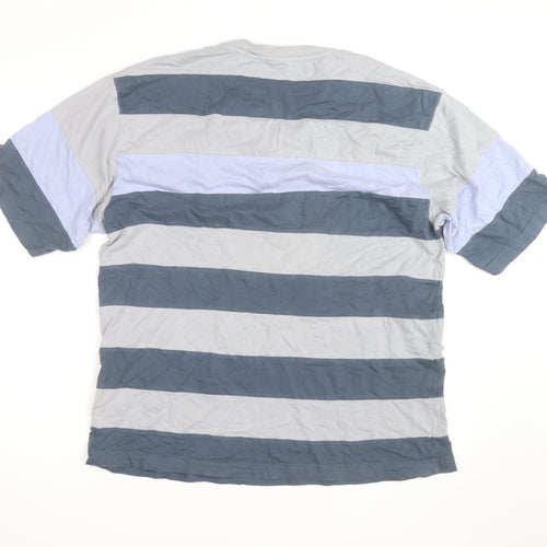 Cottonil Men’s Grey Striped Crew Neck Egyptian Cotton T-Shirt XL