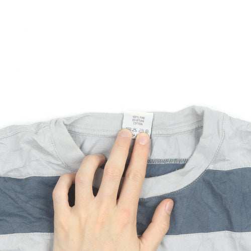 Cottonil Men’s Grey Striped Crew Neck Egyptian Cotton T-Shirt XL
