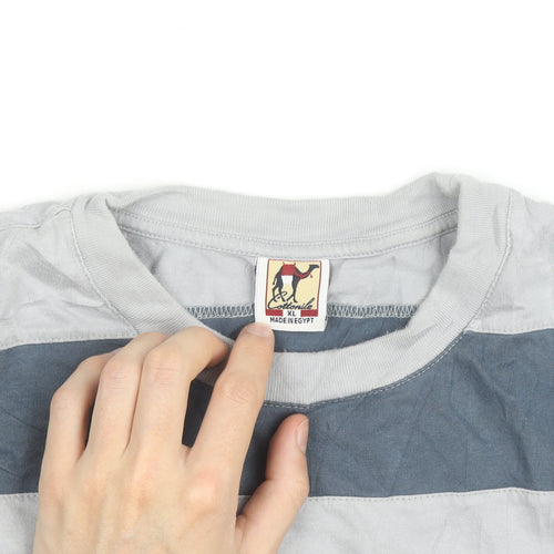 Cottonil Men’s Grey Striped Crew Neck Egyptian Cotton T-Shirt XL