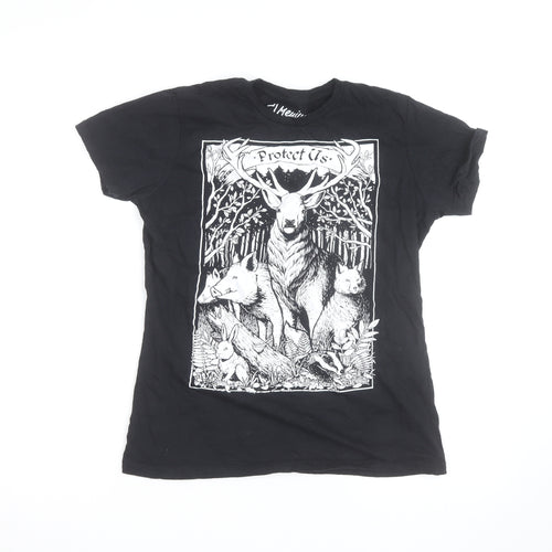 Meniina Womens Black Animal Nature Print T-Shirt Size L