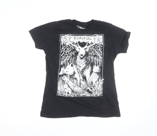 Meniina Womens Black Animal Nature Print T-Shirt Size L