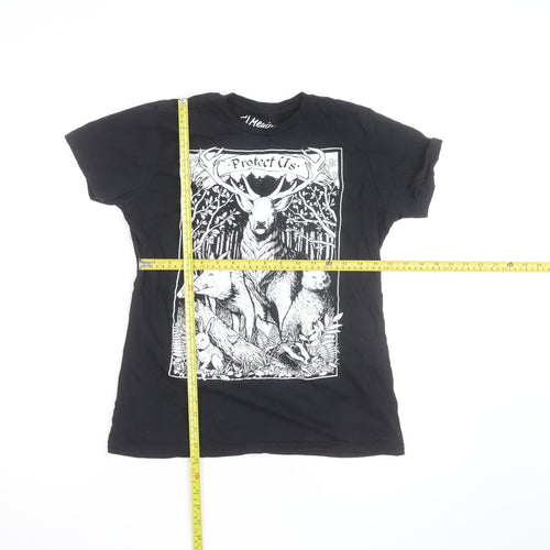 Meniina Womens Black Animal Nature Print T-Shirt Size L
