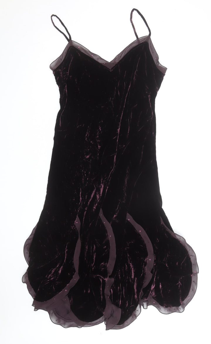 Marks and Spencer Per Una Women's Purple Velvet Midi Slip Dress Size 16