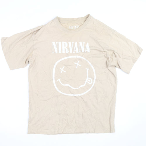 Pull&Bear Men’s Beige Nirvana Band Graphic T-Shirt Size S