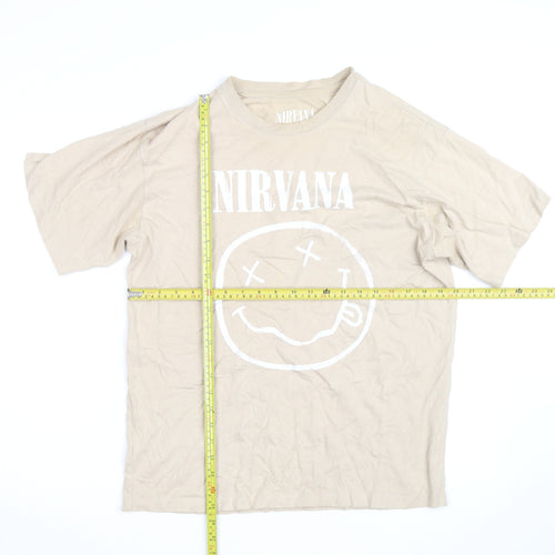 Pull&Bear Men’s Beige Nirvana Band Graphic T-Shirt Size S