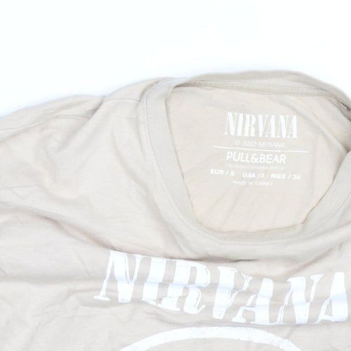 Pull&Bear Men’s Beige Nirvana Band Graphic T-Shirt Size S