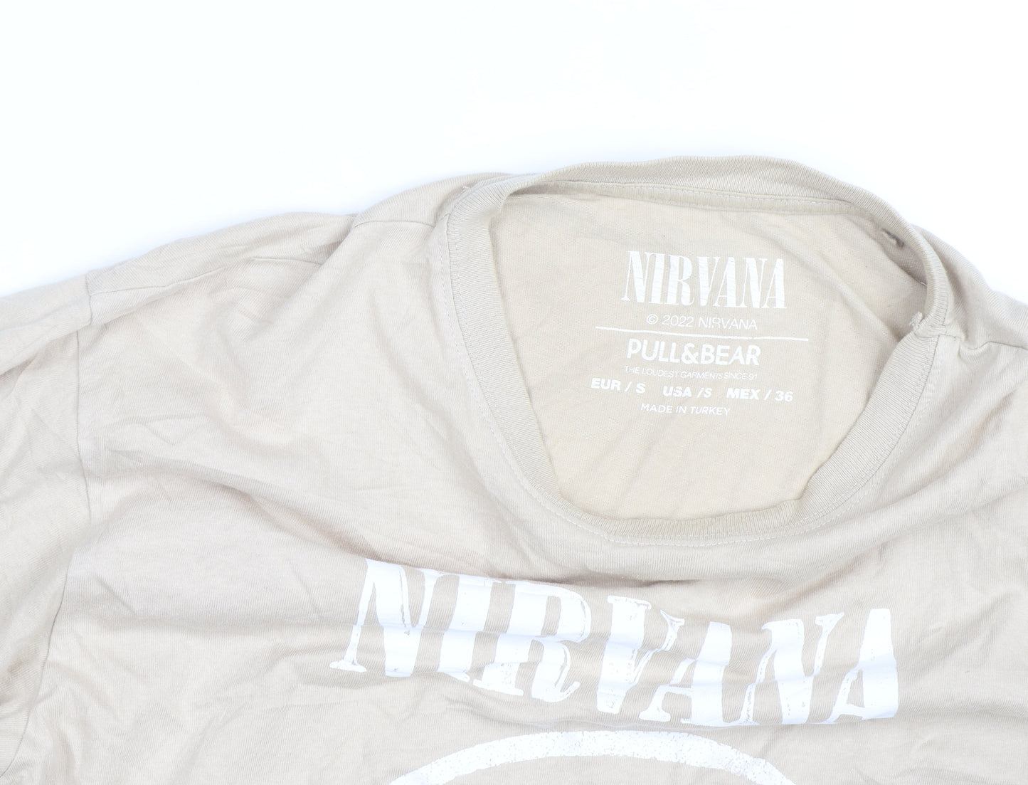 Pull&Bear Men’s Beige Nirvana Band Graphic T-Shirt Size S