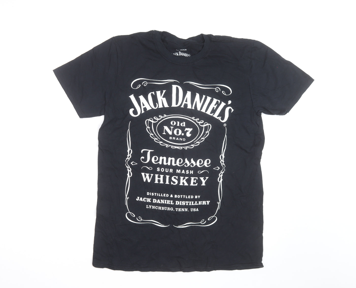 Jack Daniel's Men's Black Graphic T-Shirt Medium Cotton Crew Neck