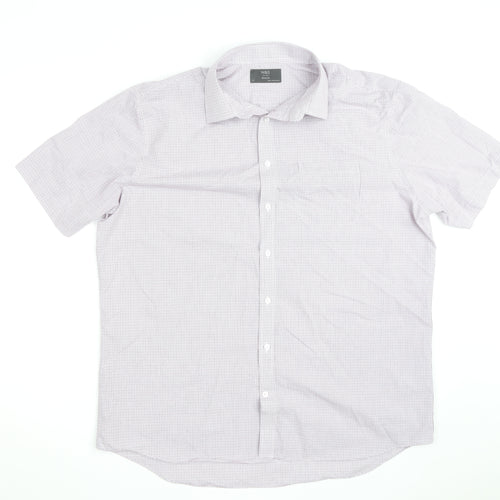 Marks and Spencer Men’s White Check Short Sleeve Regular Fit Shirt Size 17