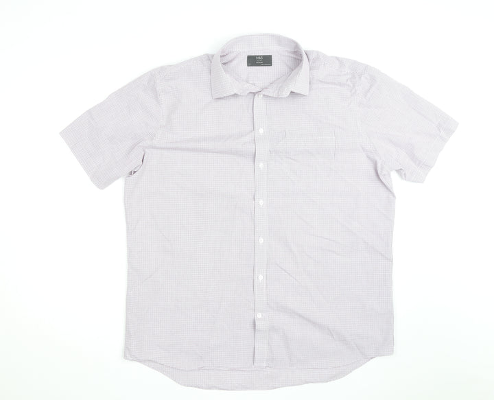 Marks and Spencer Men’s White Check Short Sleeve Regular Fit Shirt Size 17