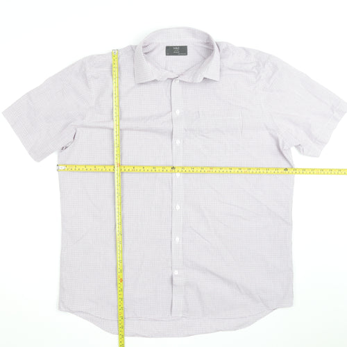 Marks and Spencer Men’s White Check Short Sleeve Regular Fit Shirt Size 17