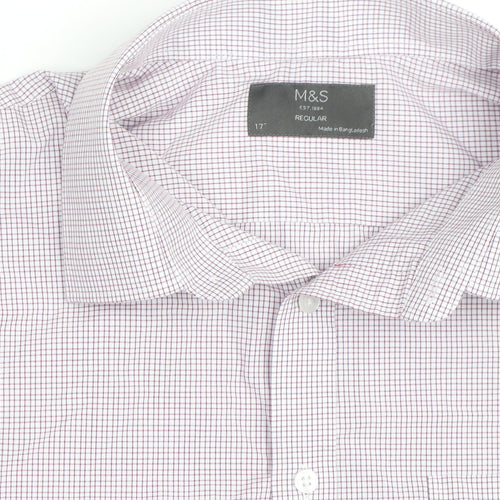 Marks and Spencer Men’s White Check Short Sleeve Regular Fit Shirt Size 17