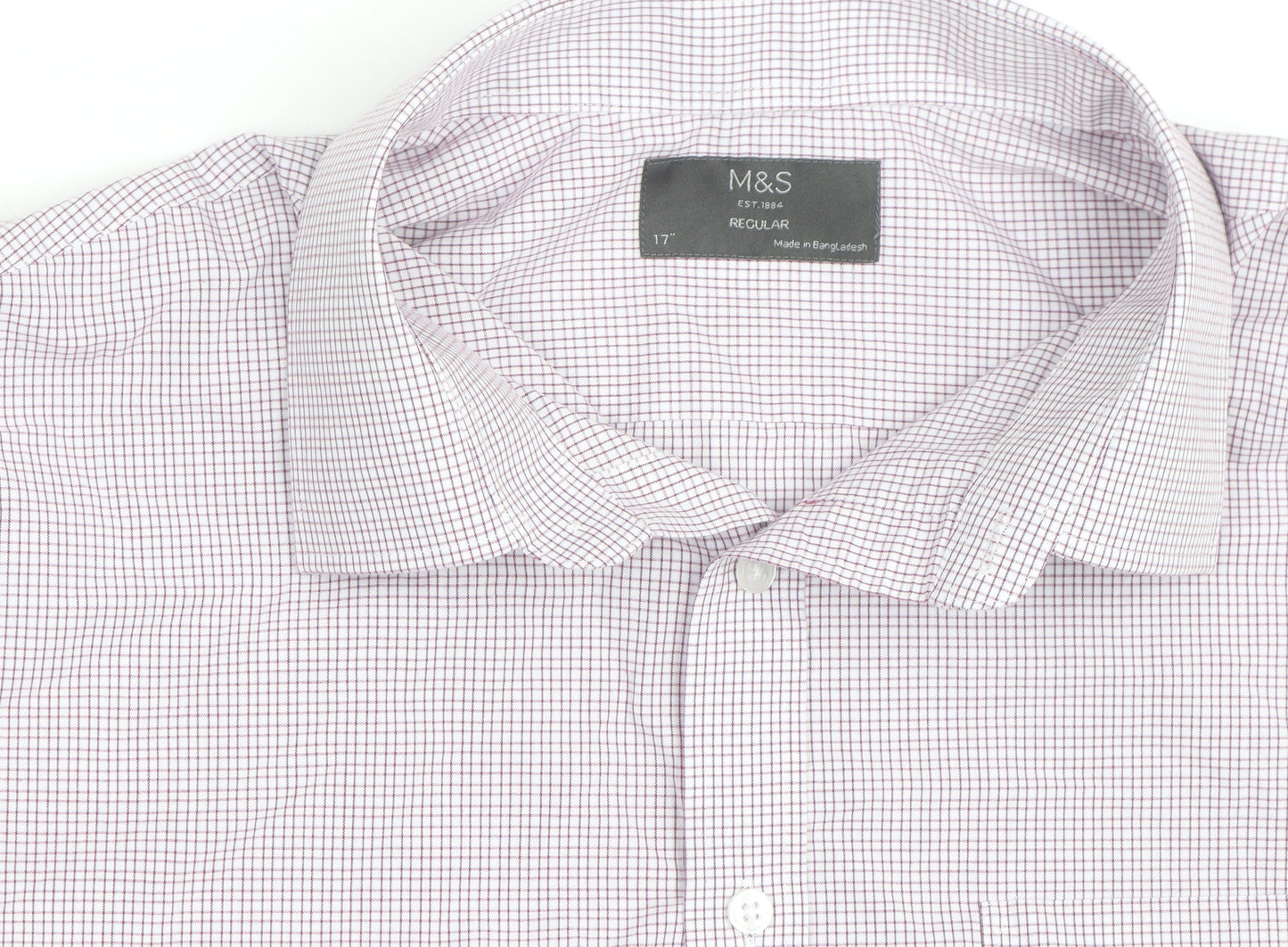 Marks and Spencer Men’s White Check Short Sleeve Regular Fit Shirt Size 17