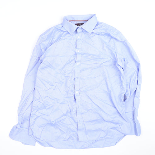Marks and Spencer Men's Blue Cotton Long Sleeve Slim Fit Shirt 17.25