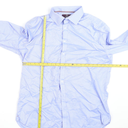 Marks and Spencer Men's Blue Cotton Long Sleeve Slim Fit Shirt 17.25