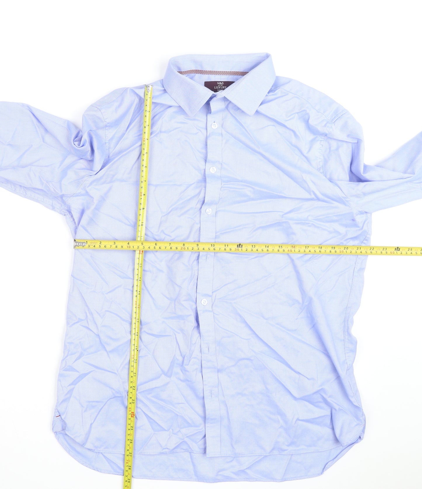 Marks and Spencer Men's Blue Cotton Long Sleeve Slim Fit Shirt 17.25