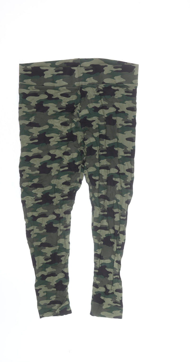 Marks and Spencer Women's Green Camouflage Cotton Stretch Leggings Size 10