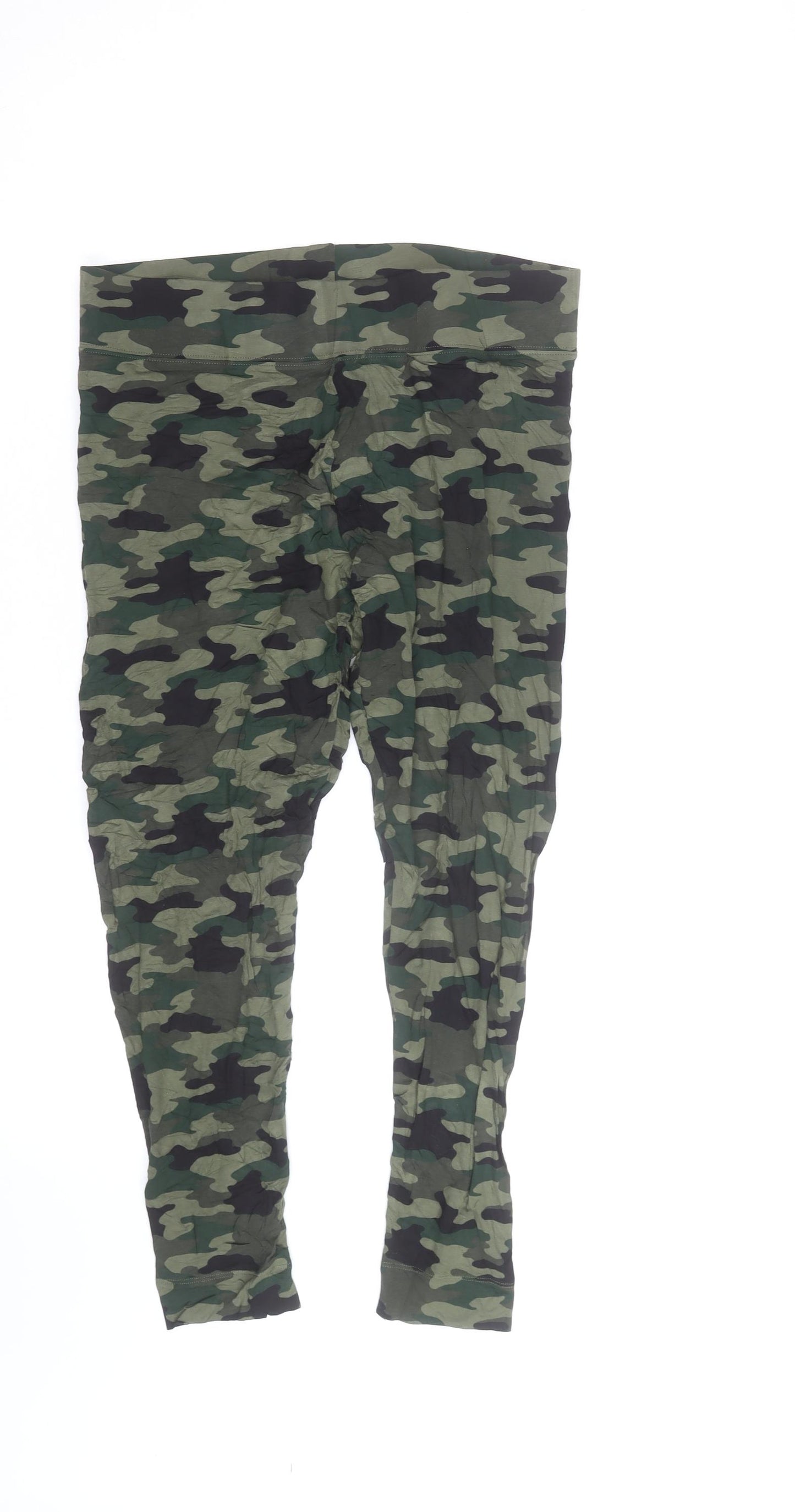 Marks and Spencer Women's Green Camouflage Cotton Stretch Leggings Size 10