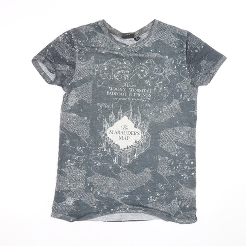 Harry Potter Men's Grey Marauder's Map T-Shirt Size S Regular Fit